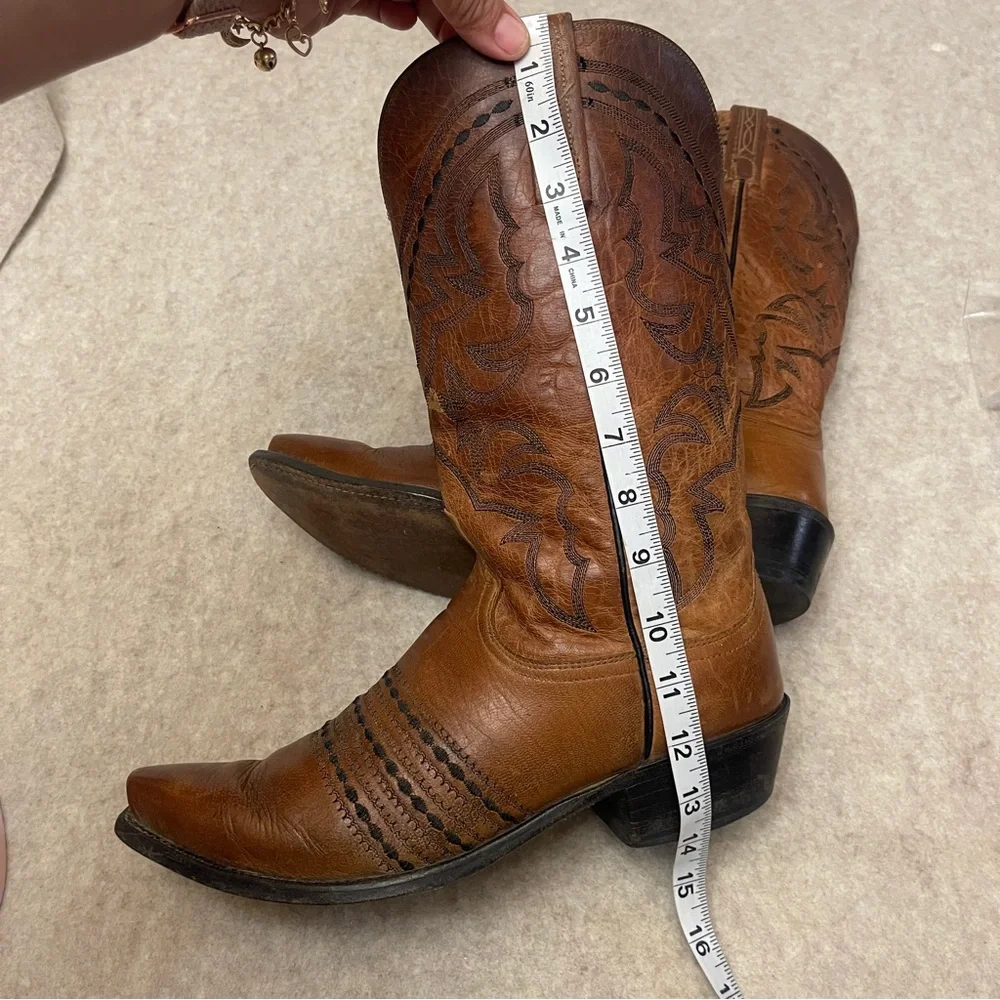 Lucchese 1883 N1561 Brown Leather Snip Toe Western Cowboy Boots Men’s Size 9.5D